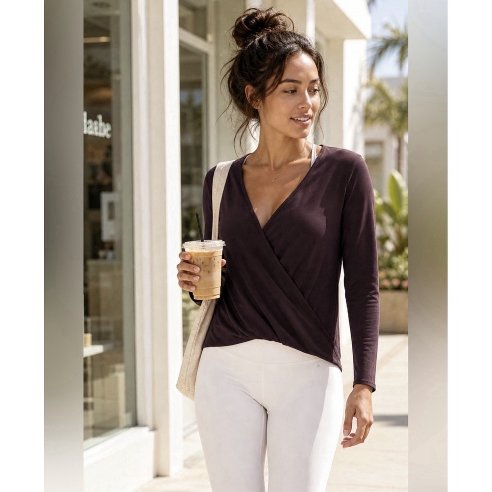 Lululemon 10 Full Freedom Wrap Top Long Sleeve Black Cherry Pilates Ballet